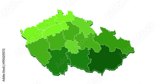 Green map of czech republic divided into regions with different shades of green