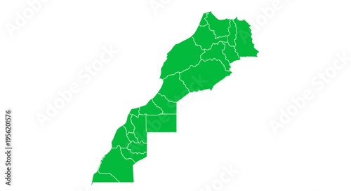 Green contour map of morocco divided into regions with clear borders and white