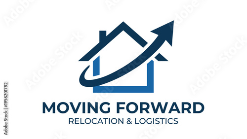 A modern and professional logo for a relocation and logistics business, featuring a stylized house icon with a dynamic upward-pointing arrow.
