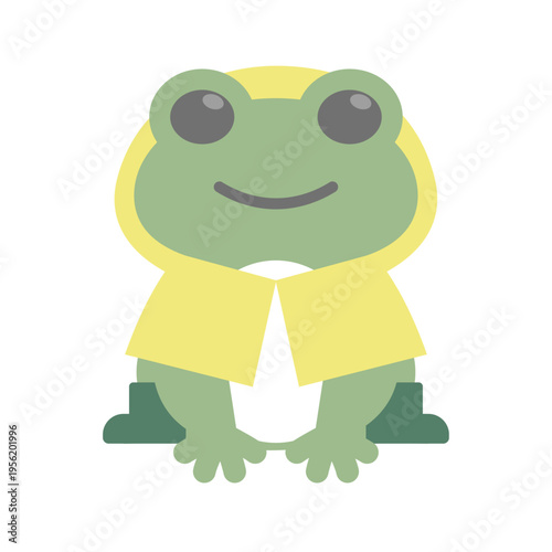 レインコートを着たかわいいカエルのシンプルなフラットイラスト