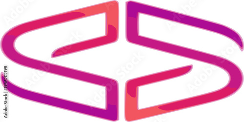 Abstract gradient pink and purple code snippet brackets logo design, representing programming, software development, data science, coding, and technical innovation within a fluid, futuristic isometric