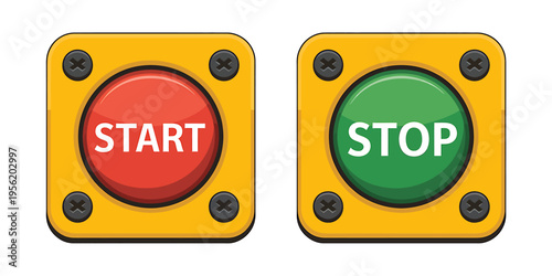 Start and stop buttons on yellow control panels side by side