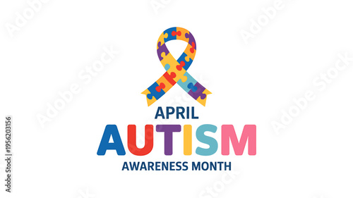 Autism awareness month colorful puzzle ribbon logo design for April  autism awareness campaign symbol