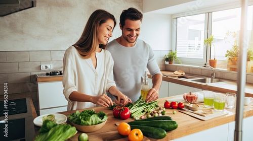 Wallpaper Mural happy vegan couple cooking together Torontodigital.ca