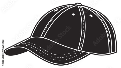 Classic Black Baseball Cap Vector Silhouette - Adjustable Sports Hat Icon Isolated on White