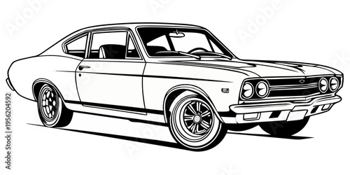 Vintage Muscle Car Silhouette Vector - Classic Retro Sport Coupe Graphic Isolated on White