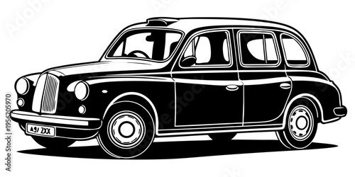 Classic London Taxi Silhouette Vector - Vintage Black Cab Transportation Icon