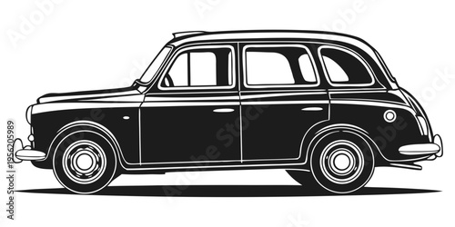 Classic London Taxi Silhouette Vector - Vintage Black Cab Transportation Icon