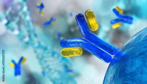 antibody and DNA helix, 3D rendering