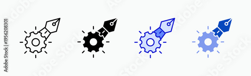 Fountain Pen Icon Sheet Multiple Style Collection Isolated Vector