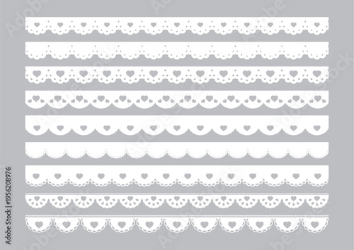 かわいいハートのレースのライン素材　Heart lace vector illustration set