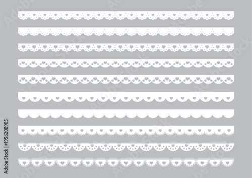 かわいいハートのレースのライン素材　Heart lace vector illustration set