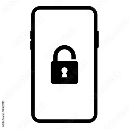 スマートフォンと解除された鍵のセキュリティアイコン