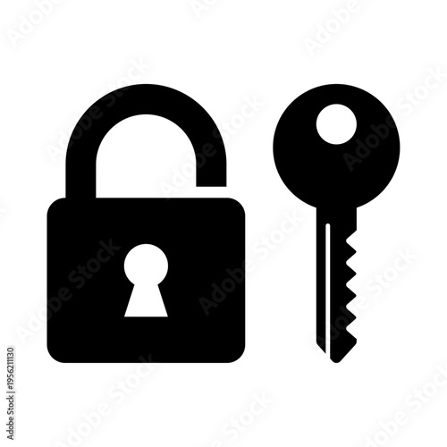 鍵と南京錠のシンプルなセキュリティアイコン