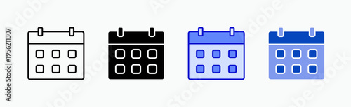 Calendar Icon Sheet Multiple Style Collection Isolated Vector
