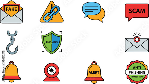 Cybersecurity Phishing Awareness and Fraud Protection Icon Set