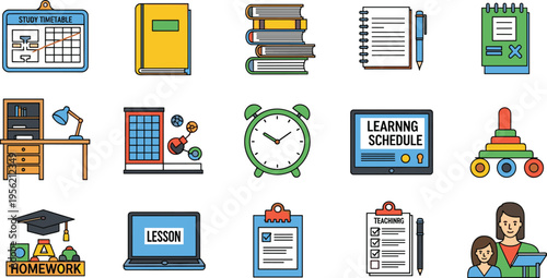 Education and Online Learning Schedule Icon Set
