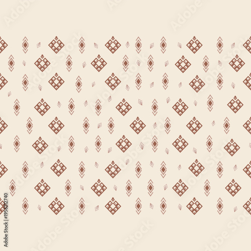 Seamless mini tossed tribal geometric pattern in warm beige and clay brown tones
