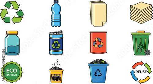 Waste Recycling and Sustainable Material Management Icon Set
