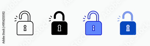 Unlock Icon Sheet Multiple Style Collection Isolated Vector