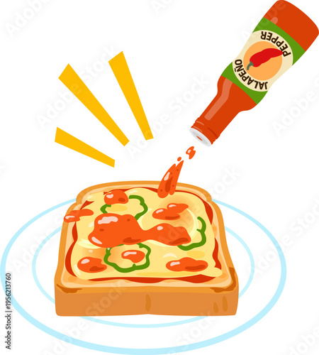 ハラペーニョソースを大量にかけたピザトースト