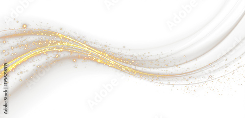Luxury golden sparkling wave with glowing light streaks and dust particles, creating an elegant flowing line effect. Isolated PNG element, perfect for festive, decorative, and premium design compositi