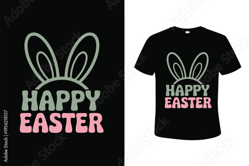 Black t-shirt mockup with white and pink Easter bunny