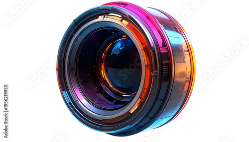 Futuristic tech ring with iridescent glow on dark backdrop for creative designs