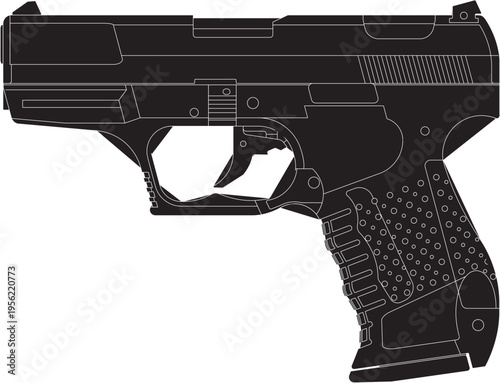 Walther P99 Semi Automatic Pistol 9mm Caliber Police Gun Vector Silhouette