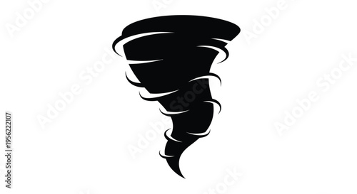 Dramatic swirling tornado depicted as a striking black silhouette