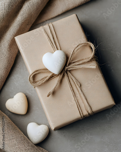 Gift wrapped with heart cozy home minimalist close-up love