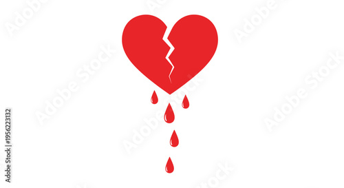 A broken red heart with dripping droplets a symbolic silhouette