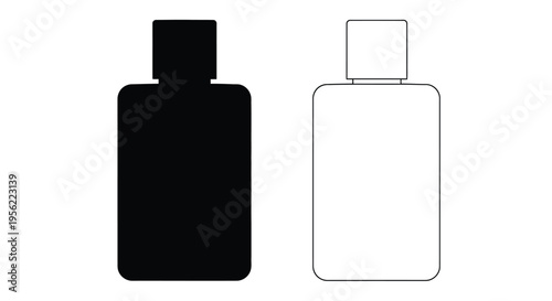 Two rectangular bottle shapes one filled and one outlined silhouette