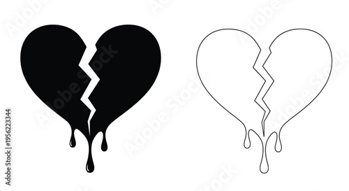 Broken heart graphic with dripping effect and outline a stark silhouette