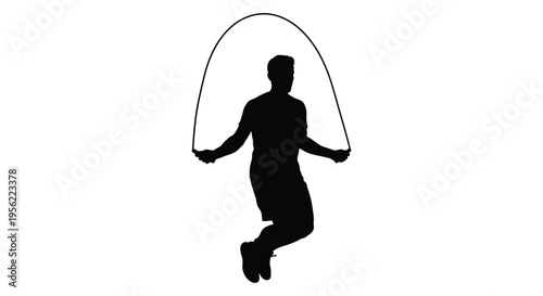 A person jumping rope in mid air depicted as a striking silhouette