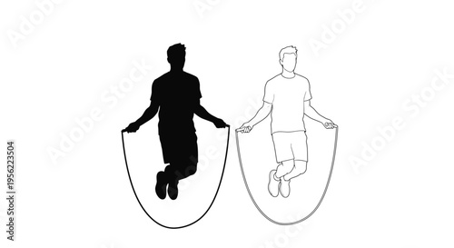 Two men jumping rope one as a dark silhouette