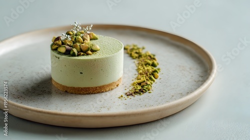 Elegant Green Dessert with Nuts Softly Lit