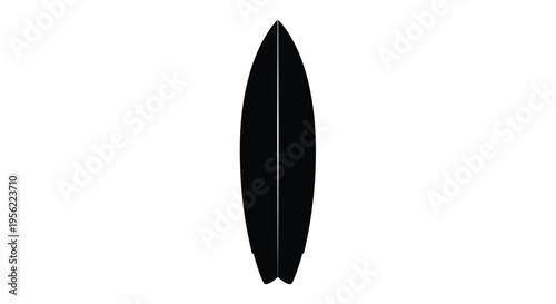 A simple black surfboard isolated on a white background silhouette