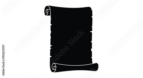 A rolled parchment scroll with decorative flourishes a striking silhouette