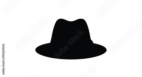 A stark black fedora hat appears as a bold silhouette