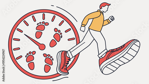 Running Out of Time Mockup - A Person Races Against a Clock with Footprints