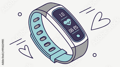Fitness Tracker Mockup with Heart Rate Monitor and Step Counter Display