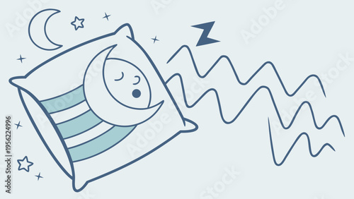 Cute Moon Sleeping on Pillow Mockup Illustration with Stars and Zzz Waves