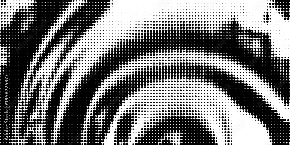 Fototapeta premium Abstract Black and White Halftone Circular Wave Background with Retro Dot Texture