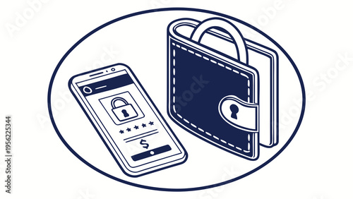 Digital security and financial transactions A mockup illustrating a mobile wallet icon and a secure smartphone mockup for online payments and banking