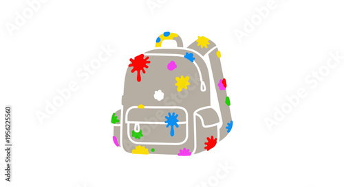 Gray Backpack Adorned with Colorful Splatter Paint Design