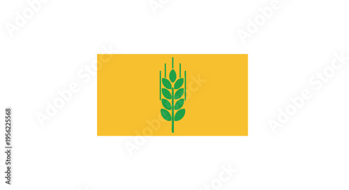 Green Wheat Stalk on Yellow Background, Agricultural Symbol