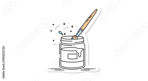 Illustration of a Paintbrush Dipped in a Jar of Paint with Splatters