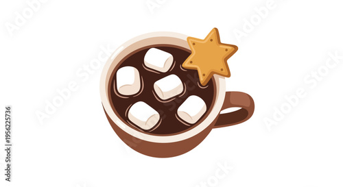 Hot Chocolate with Marshmallows and Star Cookie Illustration