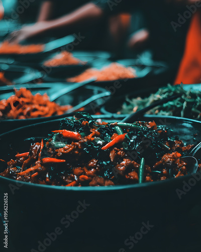 Vibrant street food market city center culinary delights nighttime close-up